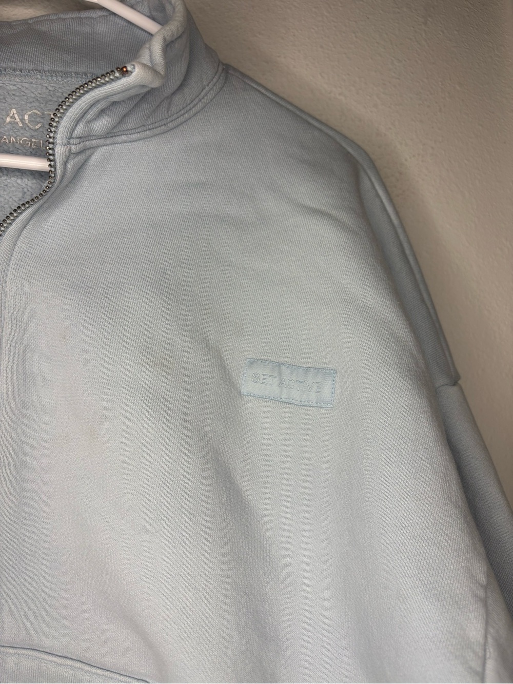SET ACTIVE BABY BLUE COLLARED CROPPED ZIP UP SWEATSHIRT SZ LARGE - Picture 3 of 8